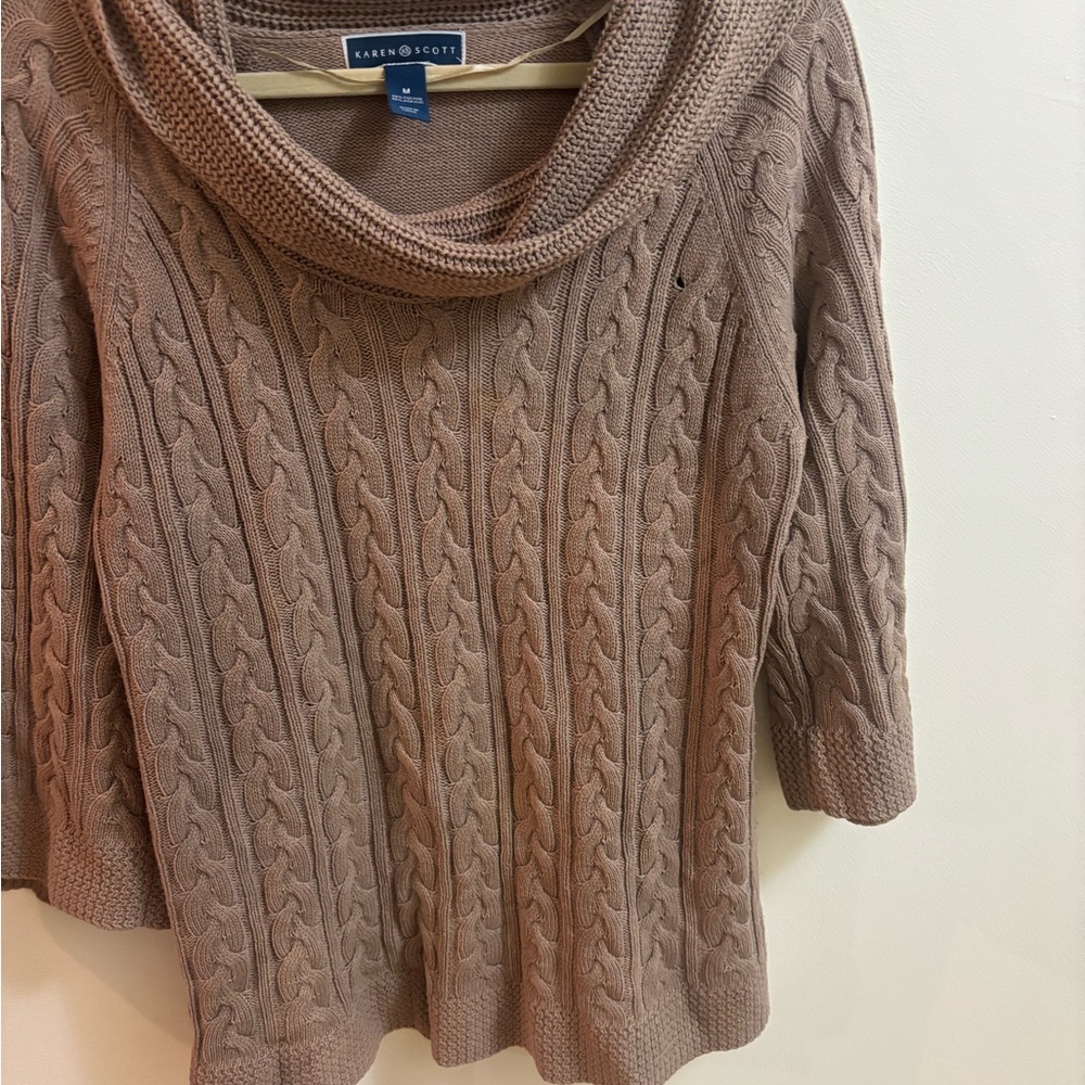 Karen Scott Women's Cowl Neck Cable Knit Sweater - Tan